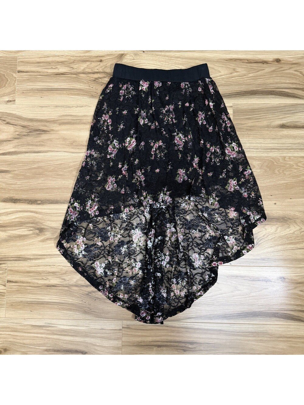 Charlotte Russe Black Floral Lace Hi-Lo Skirt Size S Cottagecore